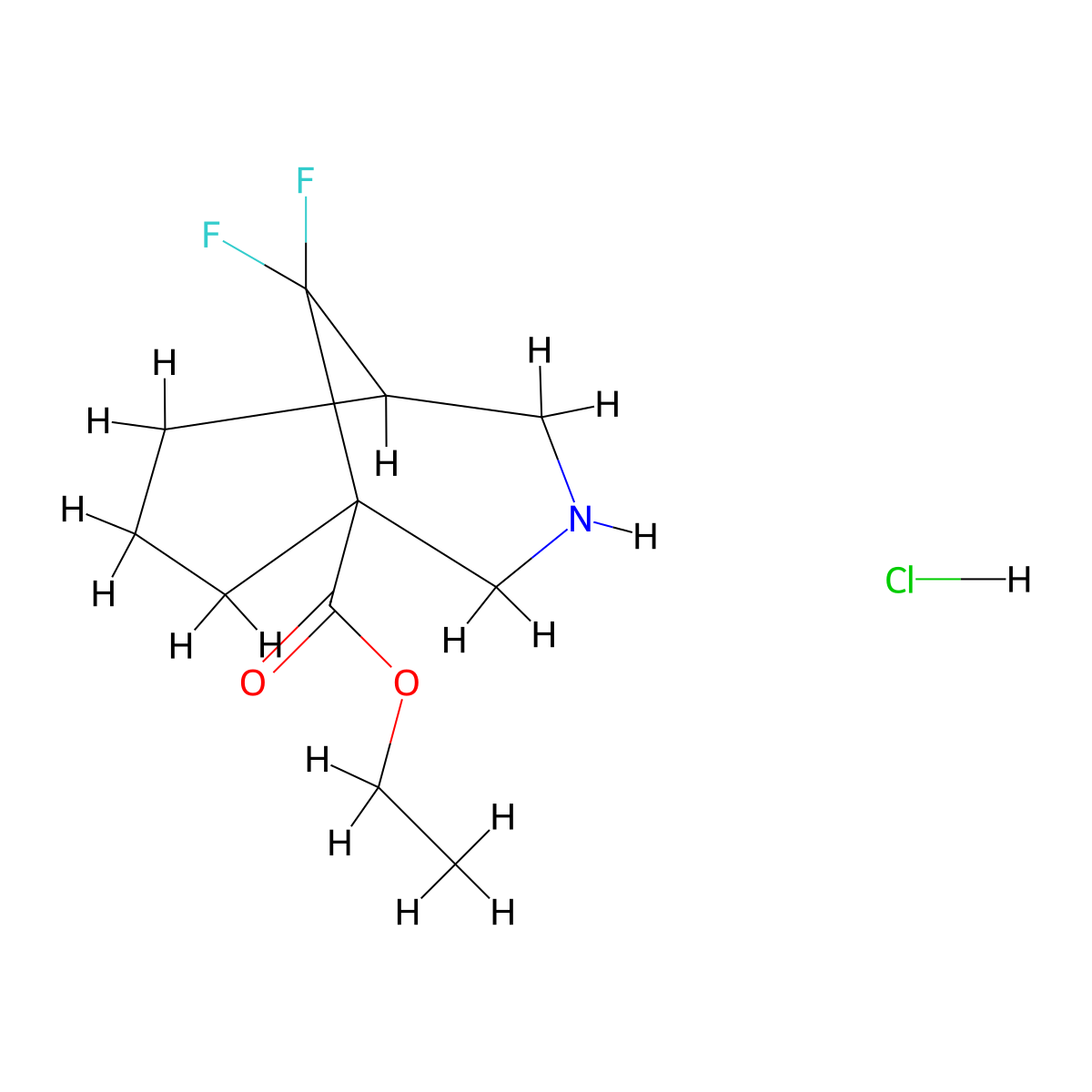 Ethyl9,9-difluoro-3-azabicyclo[3.3.1]nonane-1-carboxylatehydrochloride molecular structure, CAS 2418709-45-0