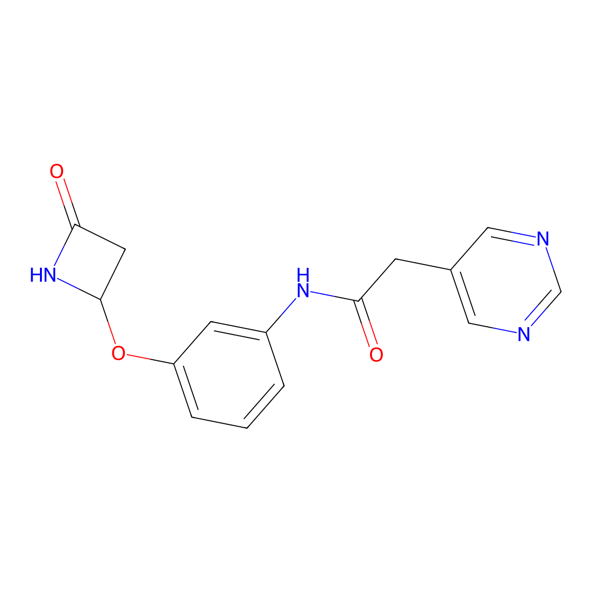 N-{3-[(4-oxoazetidin-2-yl)oxy]phenyl}-2-(pyrimidin-5-yl)acetamide molecular structure, CAS 2418709-53-0