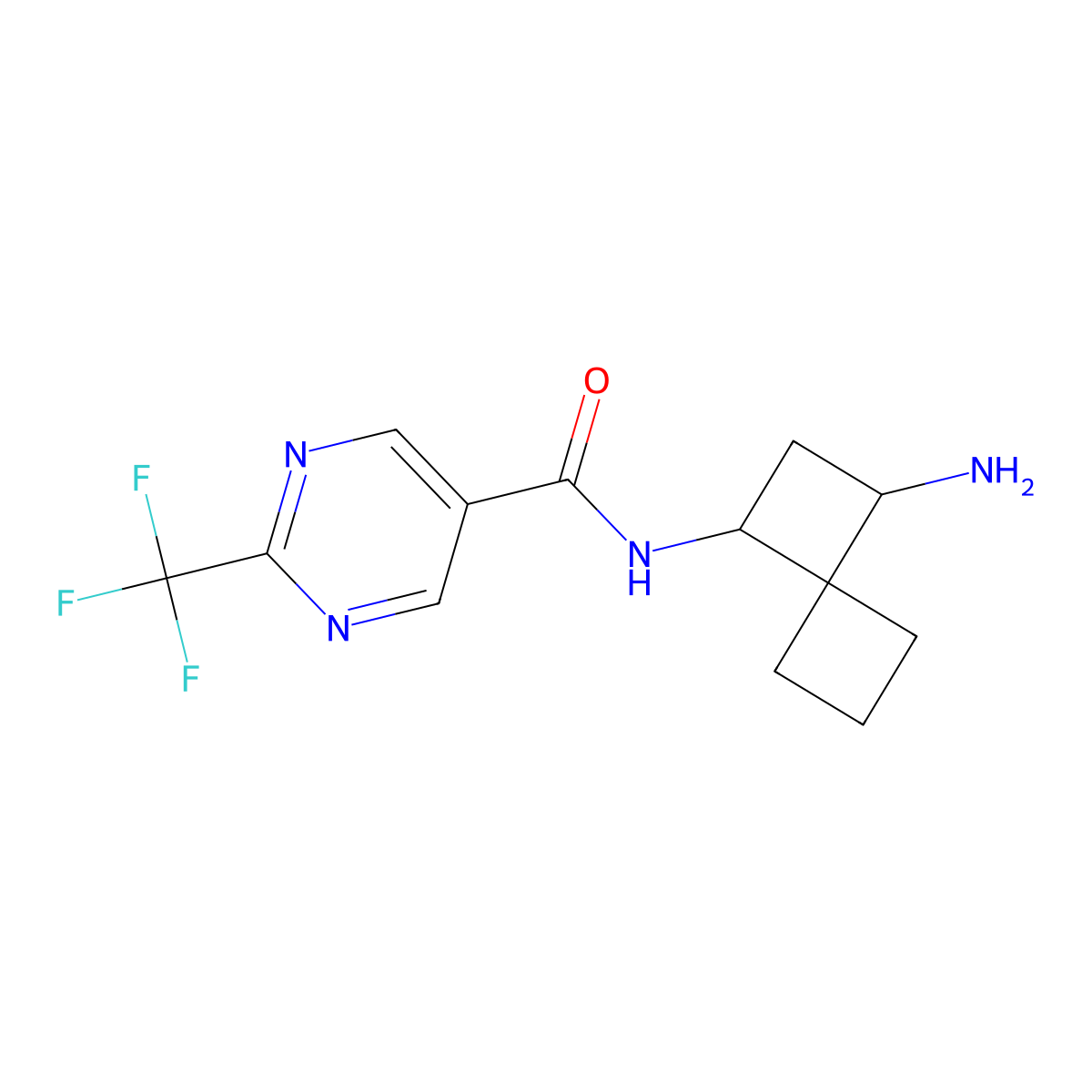 N-{3-aminospiro[3.3]heptan-1-yl}-2-(trifluoromethyl)pyrimidine-5-carboxamide molecular structure, CAS 2418713-24-1
