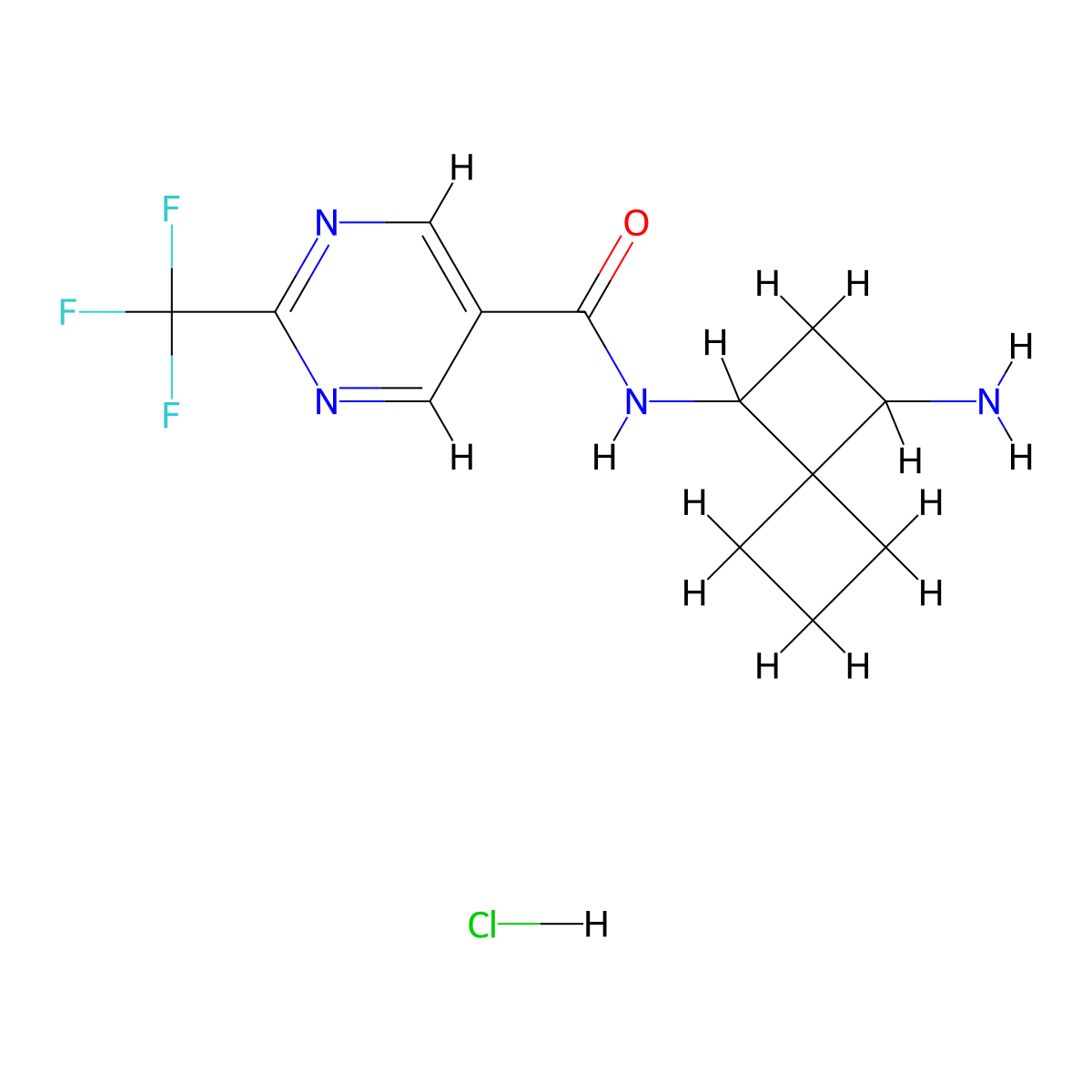N-{3-aminospiro[3.3]heptan-1-yl}-2-(trifluoromethyl)pyrimidine-5-carboxamide hydrochloride molecular structure, CAS 2418713-25-2