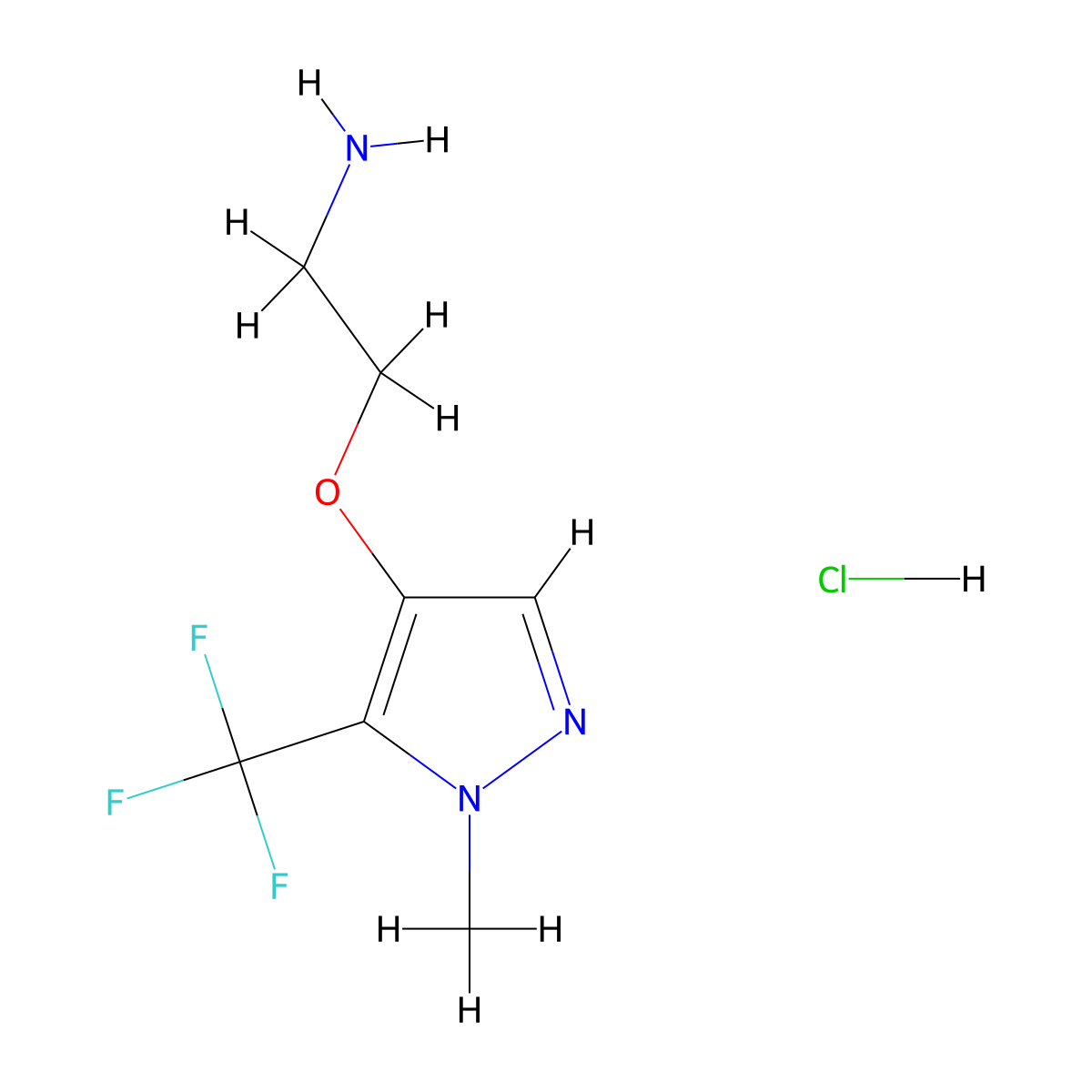 2-{[1-methyl-5-(trifluoromethyl)-1H-pyrazol-4-yl]oxy}ethan-1-amine hydrochloride molecular structure, CAS 2418716-44-4