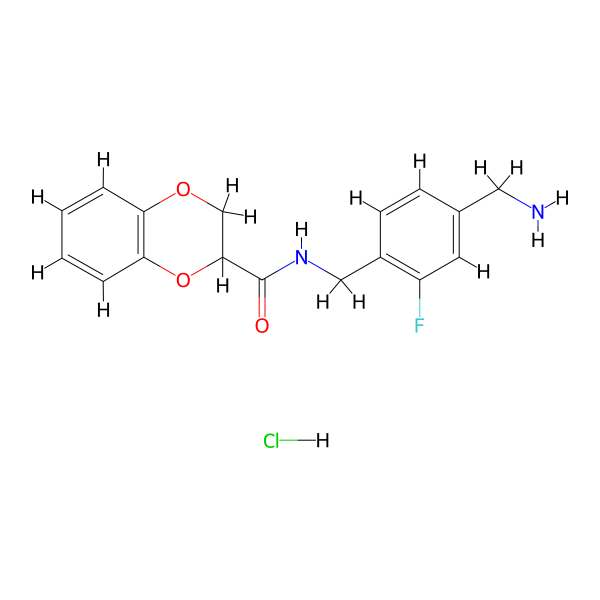 N-{[4-(aminomethyl)-2-fluorophenyl]methyl}-2,3-dihydro-1,4-benzodioxine-2-carboxamide hydrochloride molecular structure, CAS 2418717-49-2