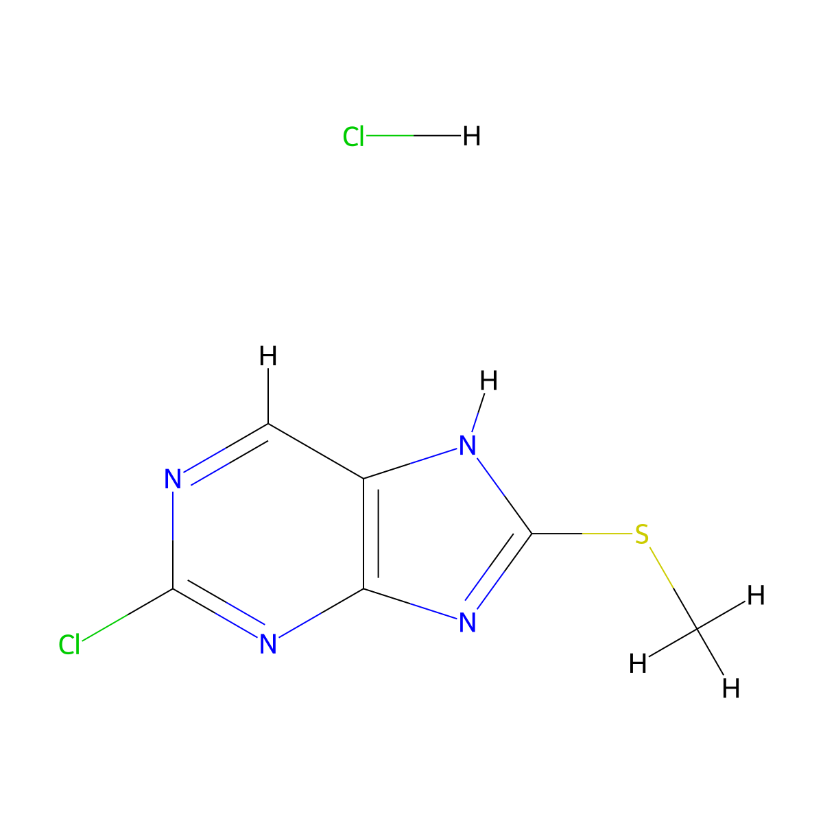 2-Chloro-8-methylsulfanyl-7H-purine;hydrochloride molecular structure, CAS 2418718-17-7