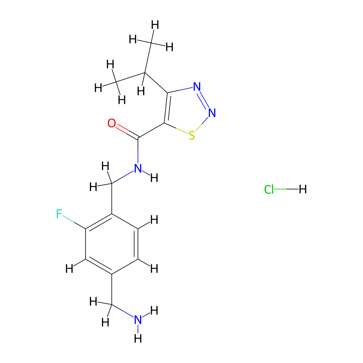 N-[[4-(Aminomethyl)-2-fluorophenyl]methyl]-4-propan-2-ylthiadiazole-5-carboxamide;hydrochloride molecular structure, CAS 2418718-26-8