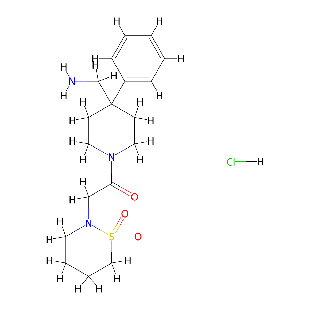 2-{2-[4-(Aminomethyl)-4-phenylpiperidin-1-yl]-2-oxoethyl}-1lambda6,2-thiazinane-1,1-dione hydrochloride molecular structure, CAS 2418719-55-6