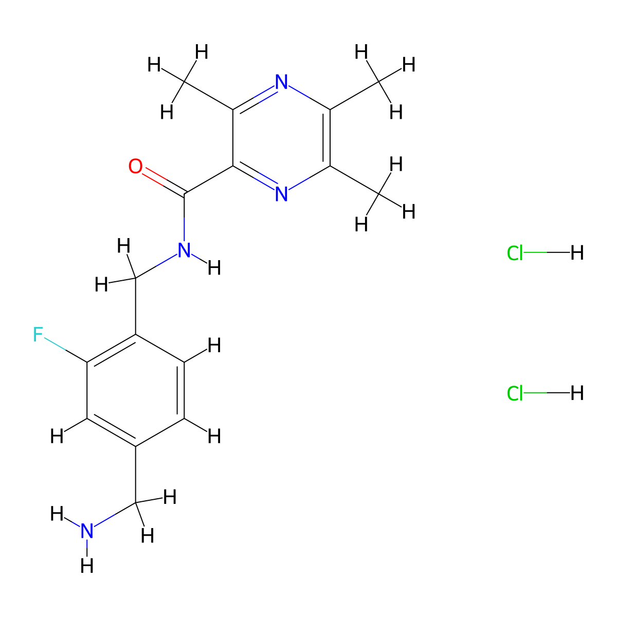 N-{[4-(aminomethyl)-2-fluorophenyl]methyl}-3,5,6-trimethylpyrazine-2-carboxamide dihydrochloride molecular structure, CAS 2418728-05-7