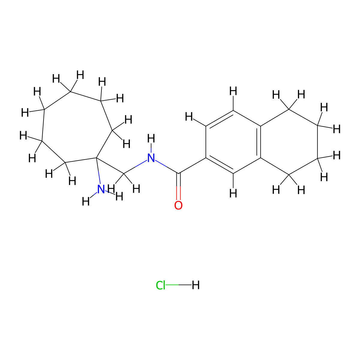 N-[(1-aminocycloheptyl)methyl]-5,6,7,8-tetrahydronaphthalene-2-carboxamide hydrochloride molecular structure, CAS 2418729-87-8