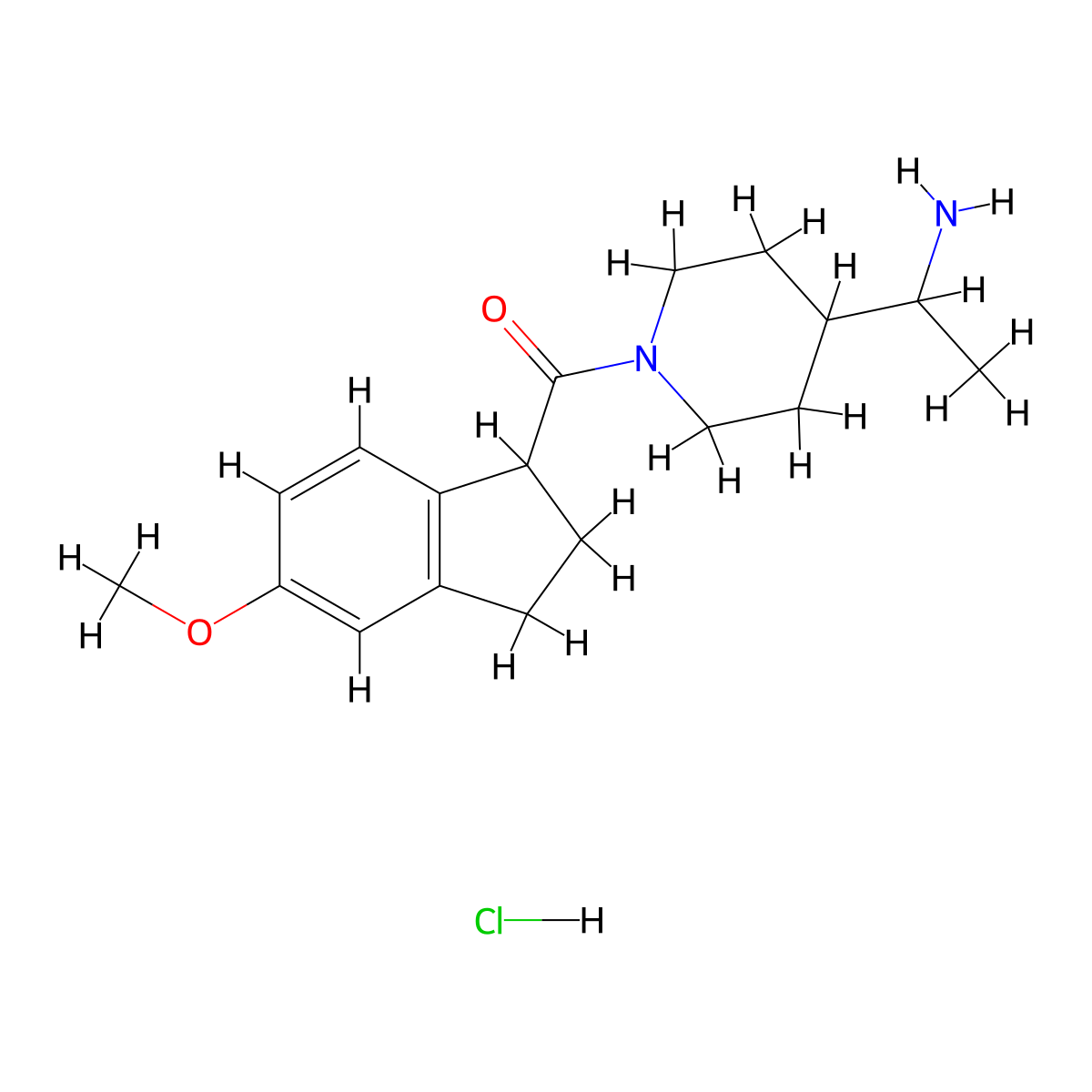 1-[1-(5-methoxy-2,3-dihydro-1H-indene-1-carbonyl)piperidin-4-yl]ethan-1-amine hydrochloride molecular structure, CAS 2418730-07-9