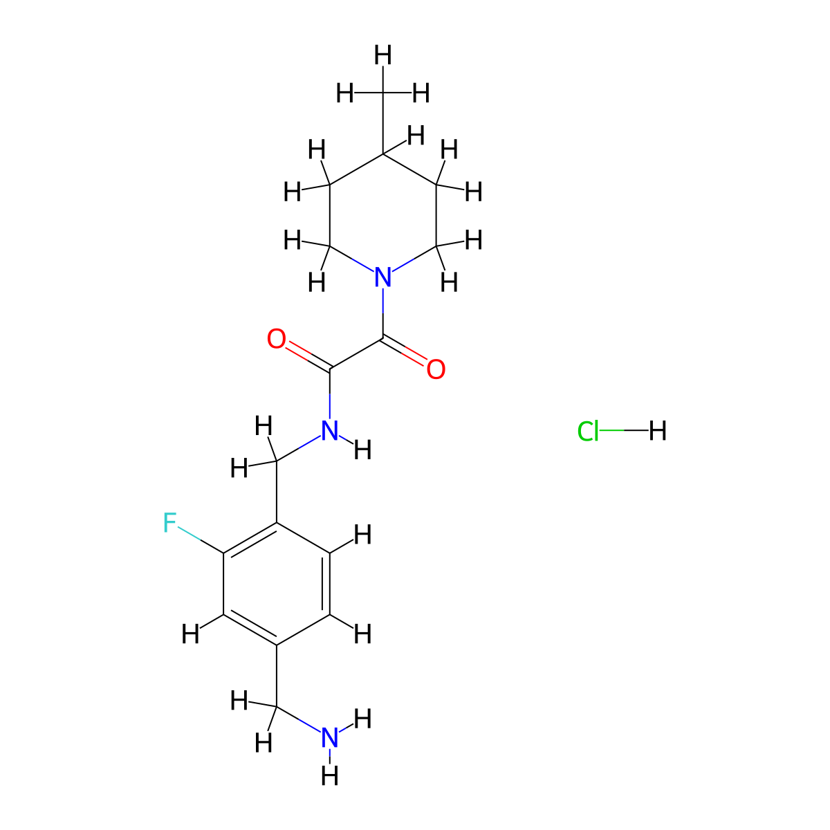 N-{[4-(aminomethyl)-2-fluorophenyl]methyl}-2-(4-methylpiperidin-1-yl)-2-oxoacetamide hydrochloride molecular structure, CAS 2418730-43-3