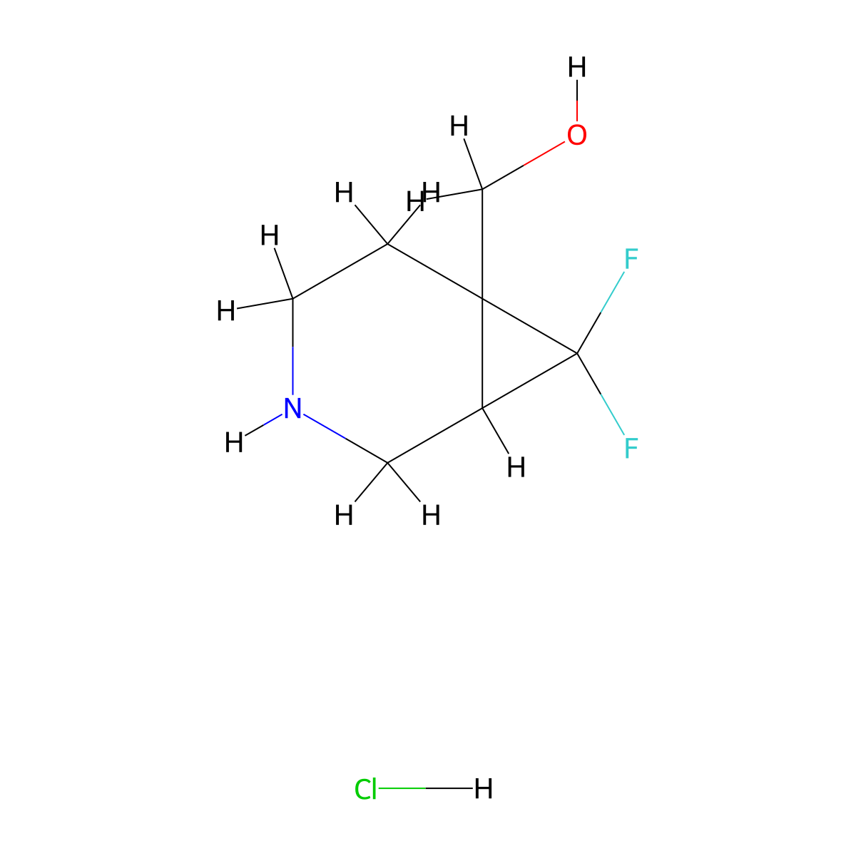 {7,7-Difluoro-3-azabicyclo[4.1.0]heptan-6-yl}methanol hydrochloride molecular structure, CAS 2418730-50-2