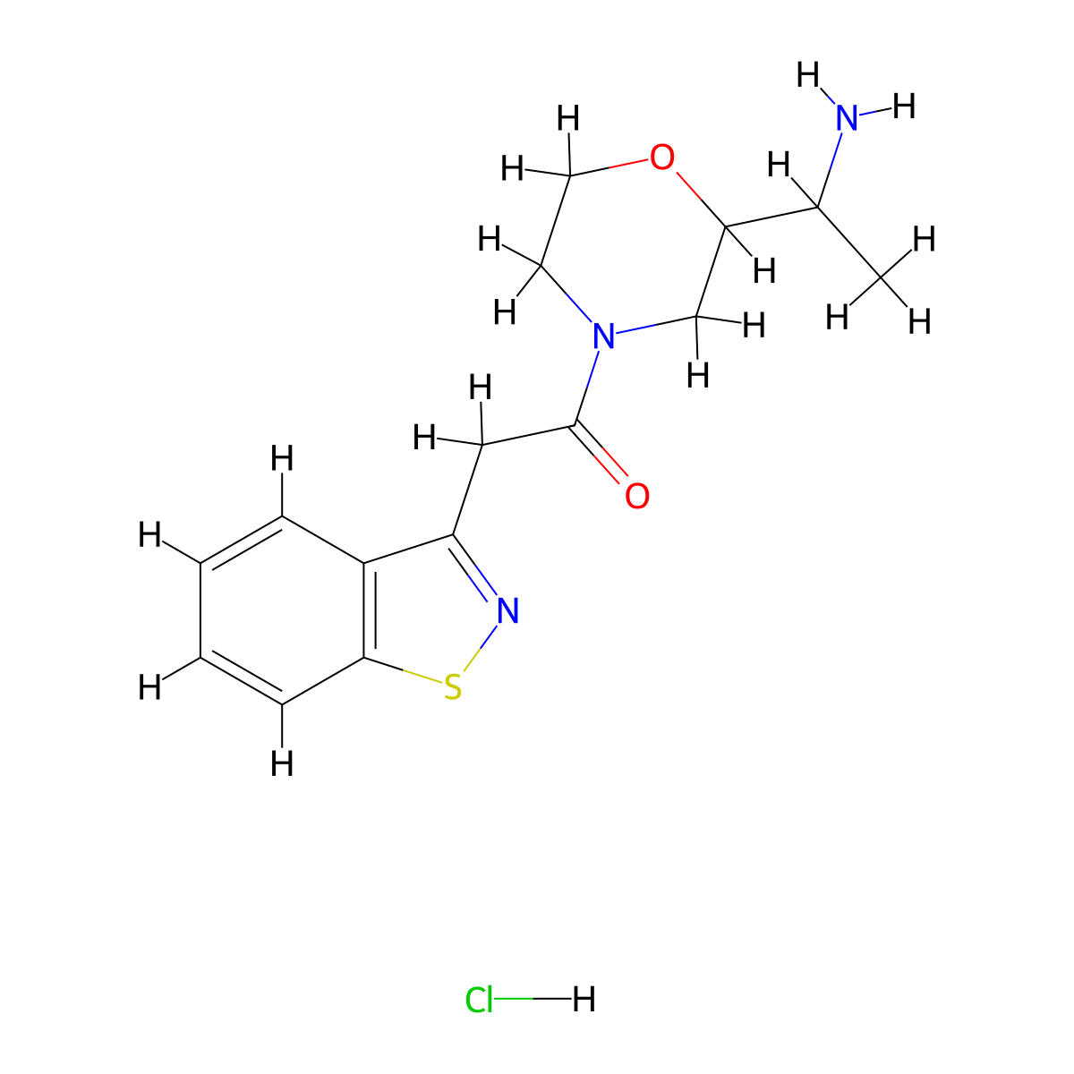 1-[2-(1-Aminoethyl)morpholin-4-yl]-2-(1,2-benzothiazol-3-yl)ethanone;hydrochloride molecular structure, CAS 2418730-99-9