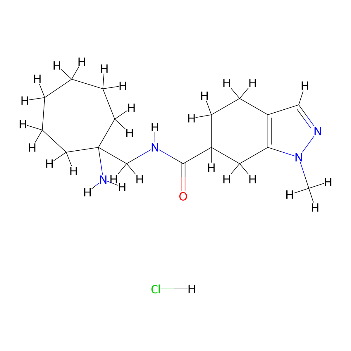 N-[(1-aminocycloheptyl)methyl]-1-methyl-4,5,6,7-tetrahydro-1H-indazole-6-carboxamide hydrochloride molecular structure, CAS 2418731-75-4