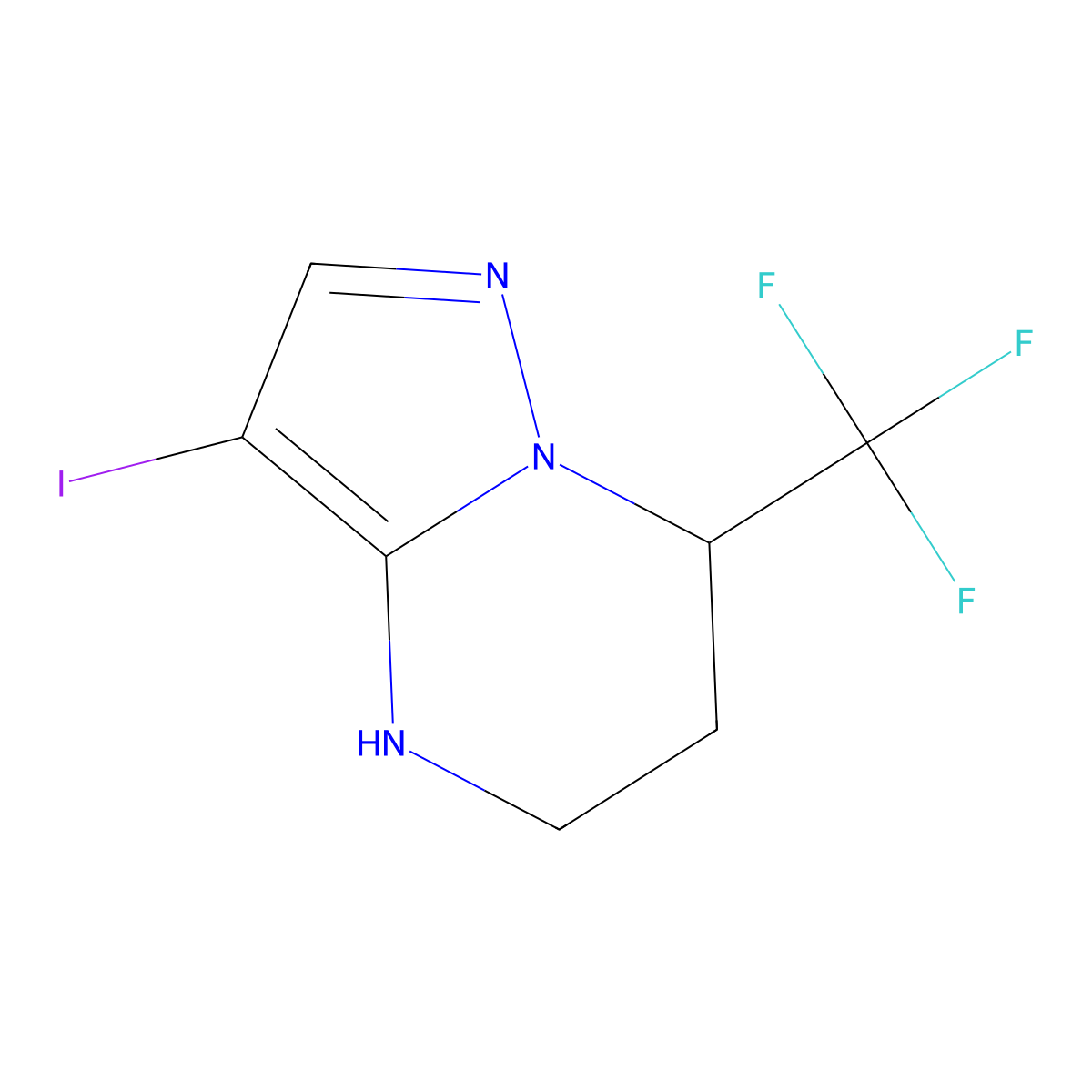 3-iodo-7-(trifluoromethyl)-4H,5H,6H,7H-pyrazolo[1,5-a]pyrimidine molecular structure, CAS 2418733-58-9