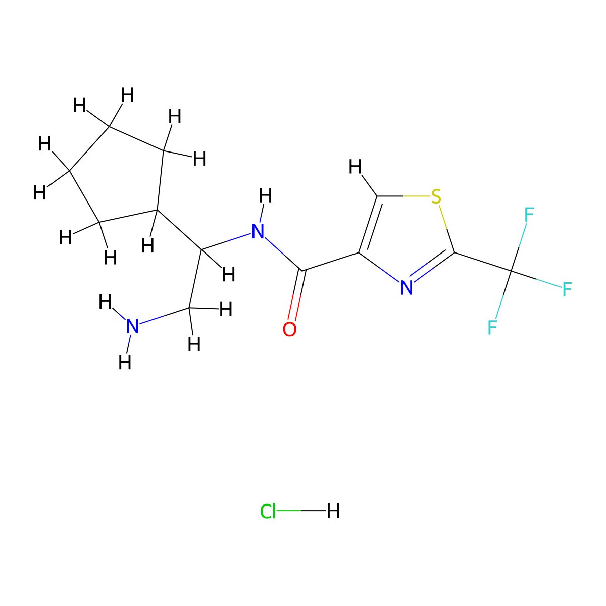 N-(2-amino-1-cyclopentylethyl)-2-(trifluoromethyl)-1,3-thiazole-4-carboxamide hydrochloride molecular structure, CAS 2418734-84-4