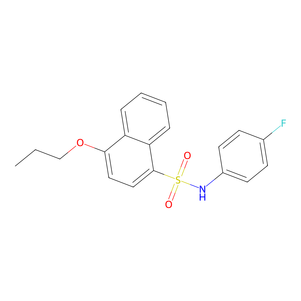 N-(4-fluorophenyl)-4-propoxynaphthalene-1-sulfonamide molecular structure, CAS 2419245-75-1