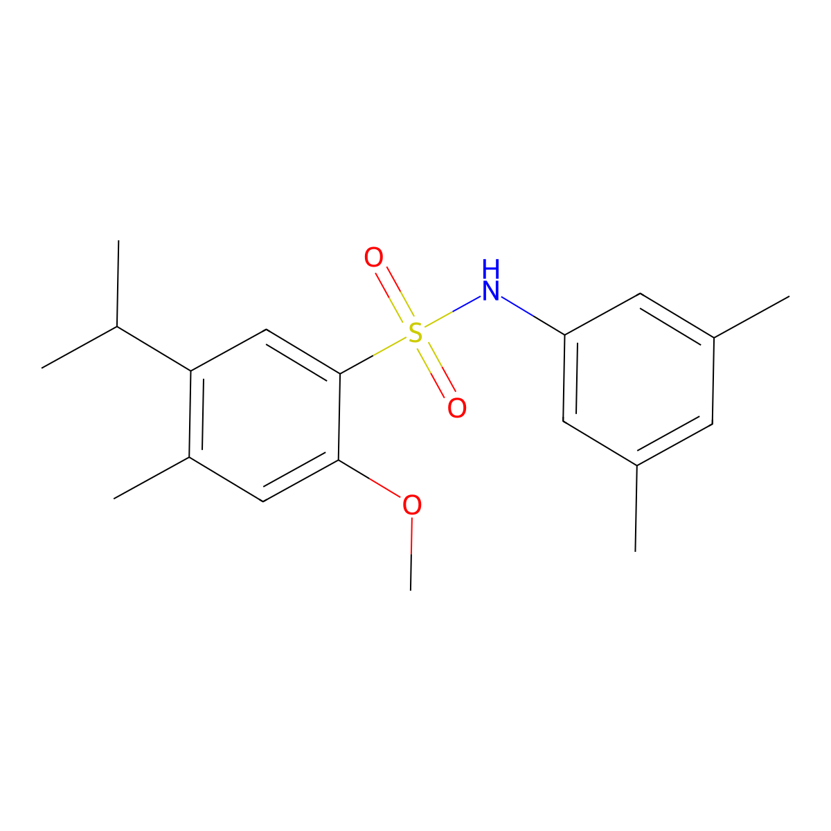 N-(3,5-dimethylphenyl)-2-methoxy-4-methyl-5-(propan-2-yl)benzene-1-sulfonamide molecular structure, CAS 2419248-99-8