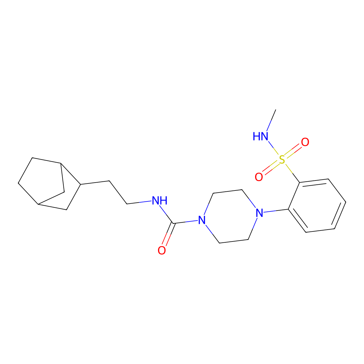 N-(2-(Bicyclo[2.2.1]heptan-2-yl)ethyl)-4-(2-(N-methylsulfamoyl)phenyl)piperazine-1-carboxamide molecular structure, CAS 2419378-00-8