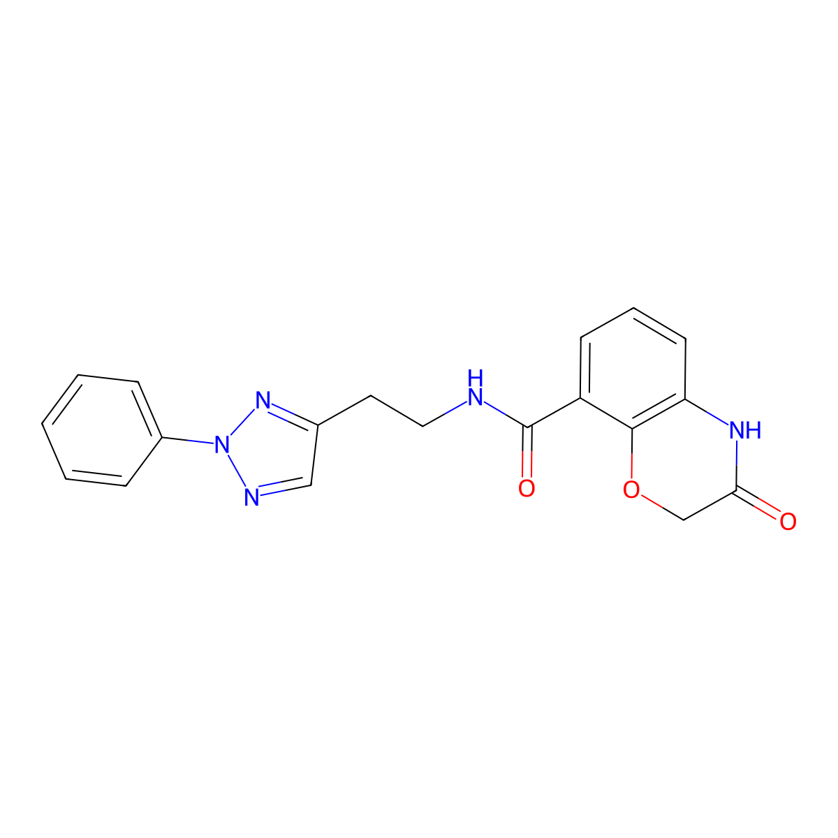 3-oxo-N-[2-(2-phenyl-2H-1,2,3-triazol-4-yl)ethyl]-3,4-dihydro-2H-1,4-benzoxazine-8-carboxamide molecular structure, CAS 2419406-00-9