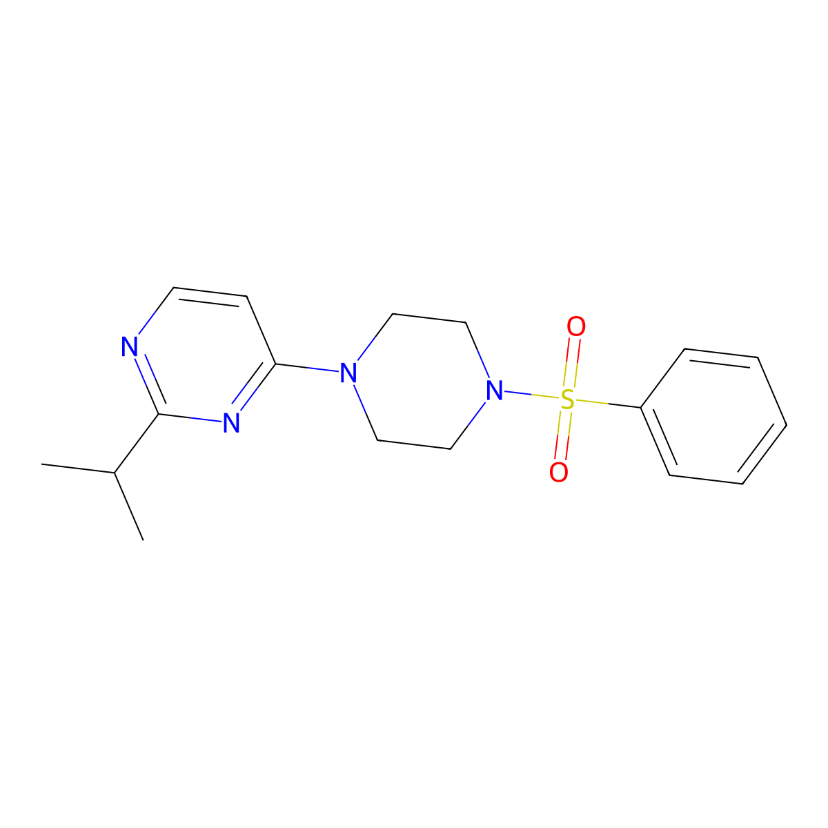 4-[4-(Benzenesulfonyl)piperazin-1-yl]-2-propan-2-ylpyrimidine molecular structure, CAS 2419418-68-9
