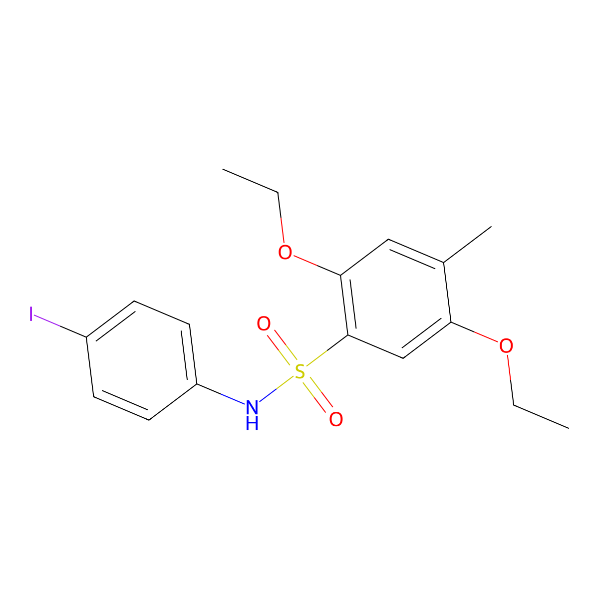 2,5-diethoxy-N-(4-iodophenyl)-4-methylbenzene-1-sulfonamide molecular structure, CAS 2419419-99-9