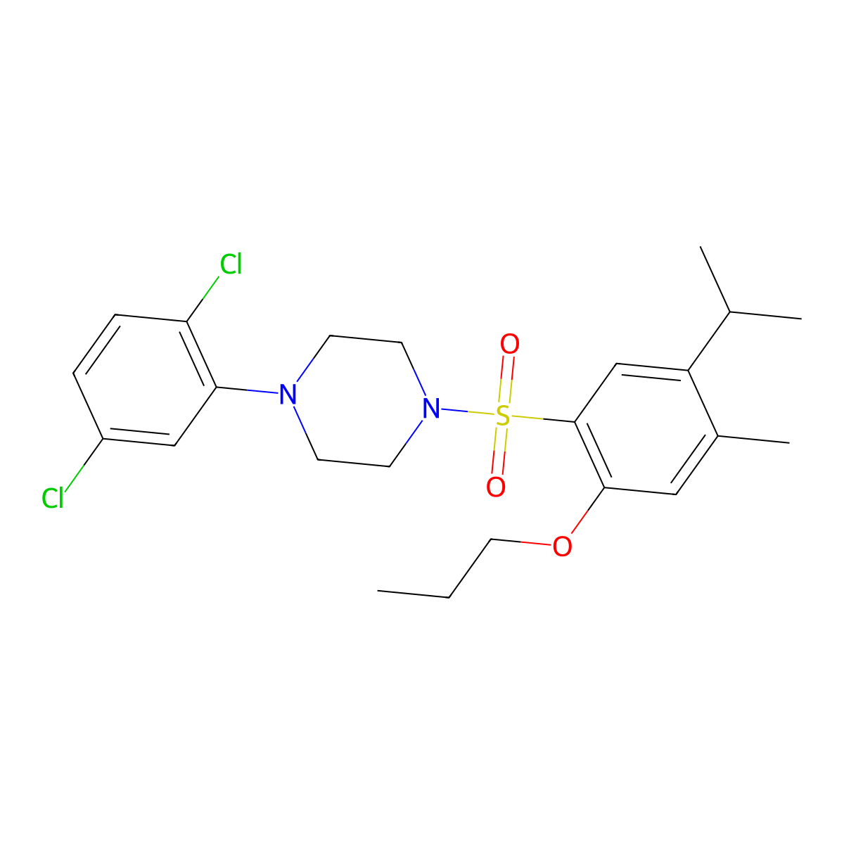 1-(2,5-Dichlorophenyl)-4-[4-methyl-5-(propan-2-yl)-2-propoxybenzenesulfonyl]piperazine molecular structure, CAS 2419422-34-5