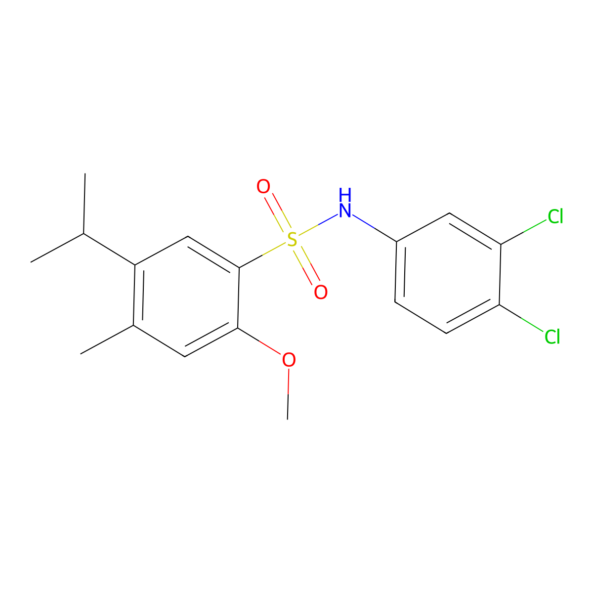N-(3,4-dichlorophenyl)-2-methoxy-4-methyl-5-(propan-2-yl)benzene-1-sulfonamide molecular structure, CAS 2419422-46-9