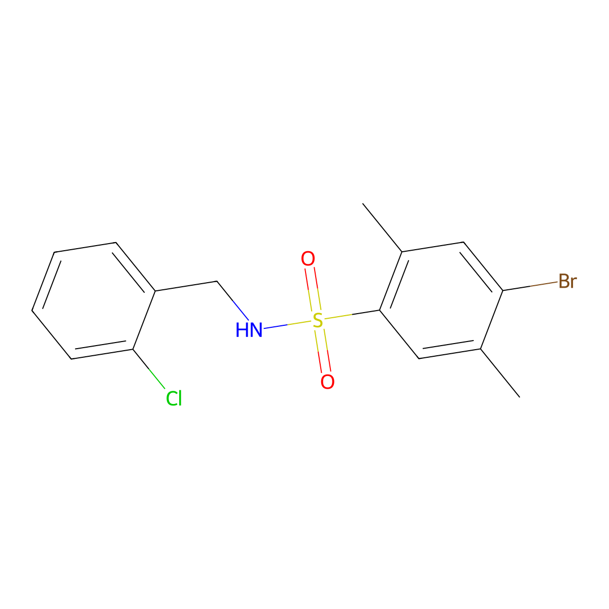 4-bromo-N-[(2-chlorophenyl)methyl]-2,5-dimethylbenzene-1-sulfonamide molecular structure, CAS 2419461-82-6
