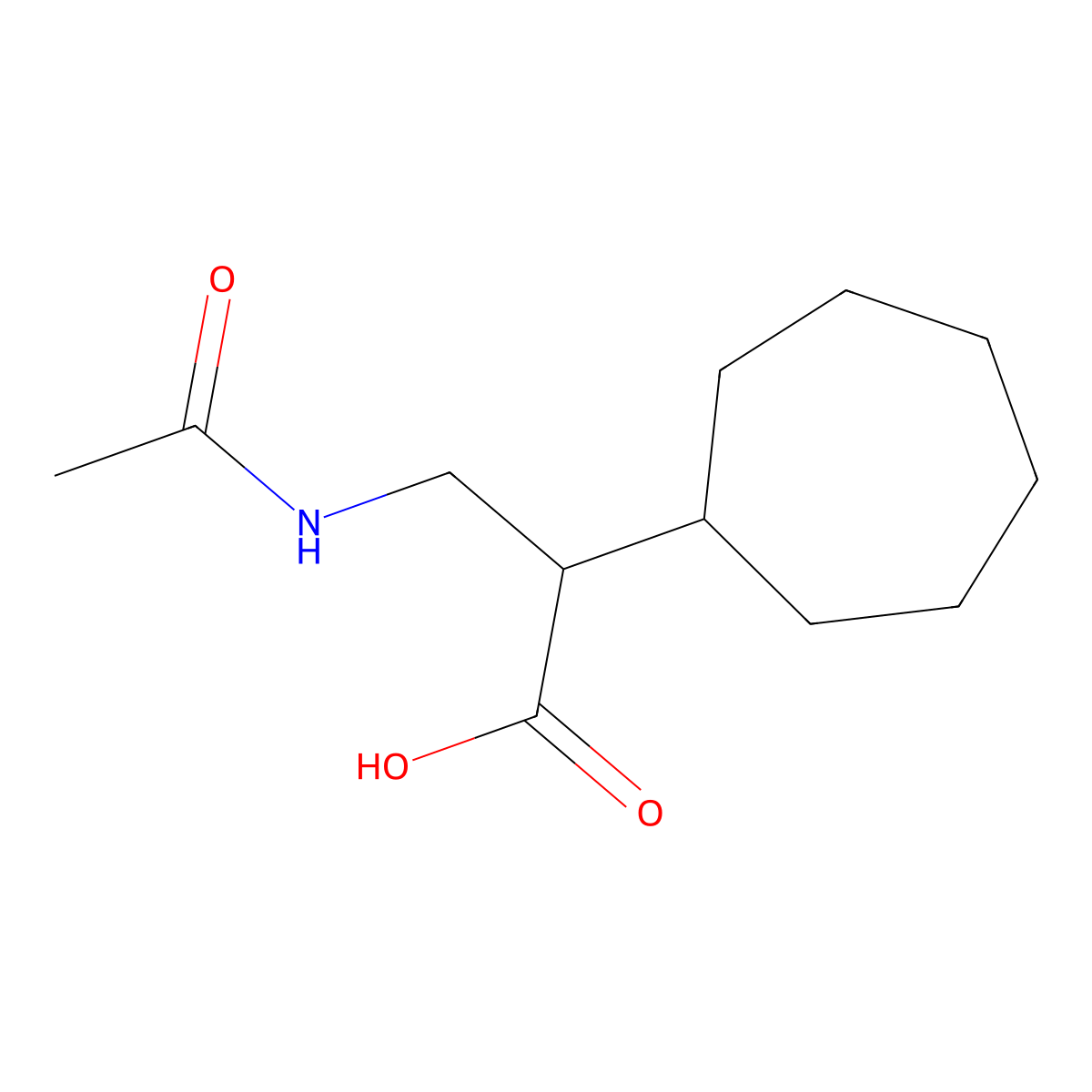 2-Cycloheptyl-3-acetamidopropanoic acid molecular structure, CAS 2419466-06-9