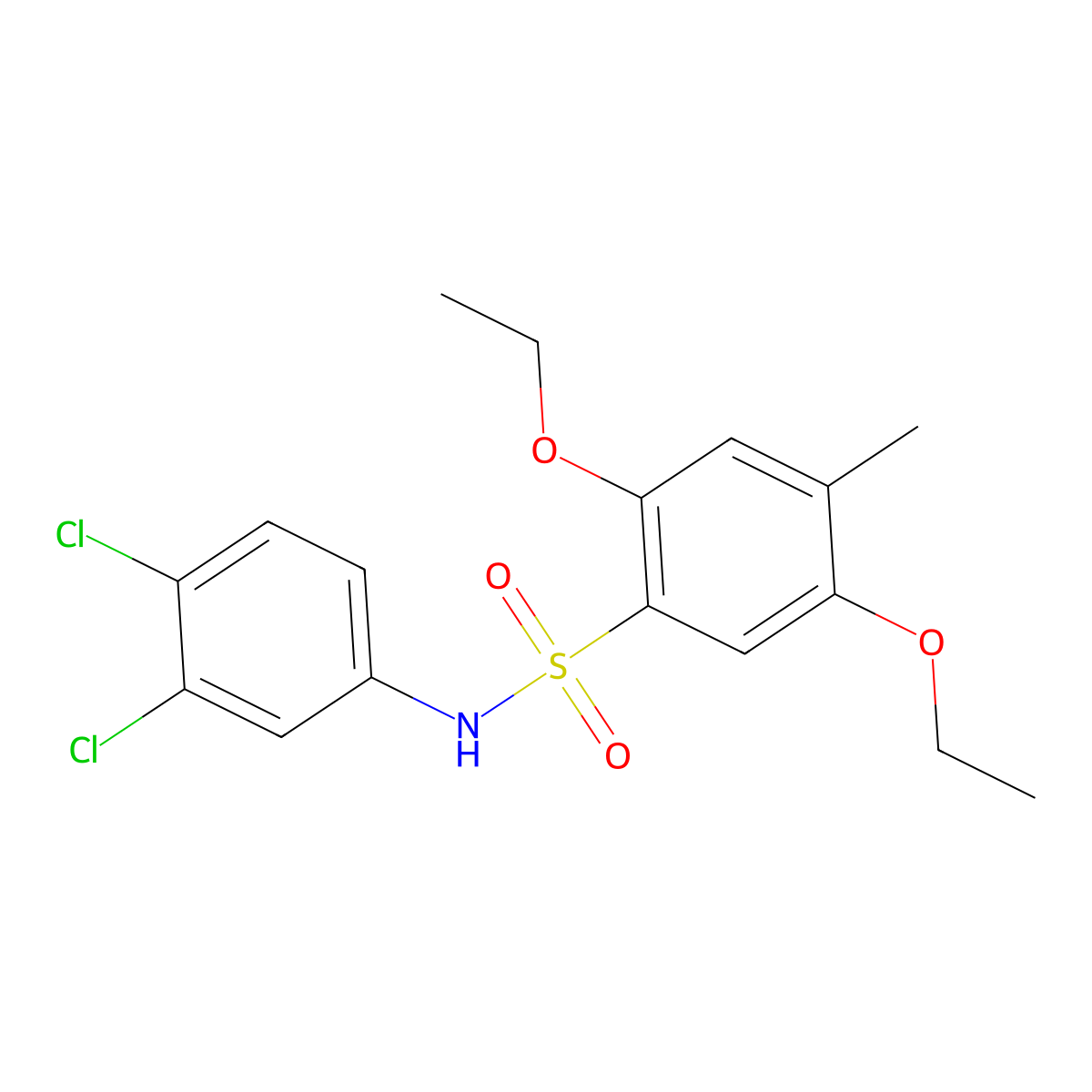 N-(3,4-dichlorophenyl)-2,5-diethoxy-4-methylbenzene-1-sulfonamide molecular structure, CAS 2419584-65-7