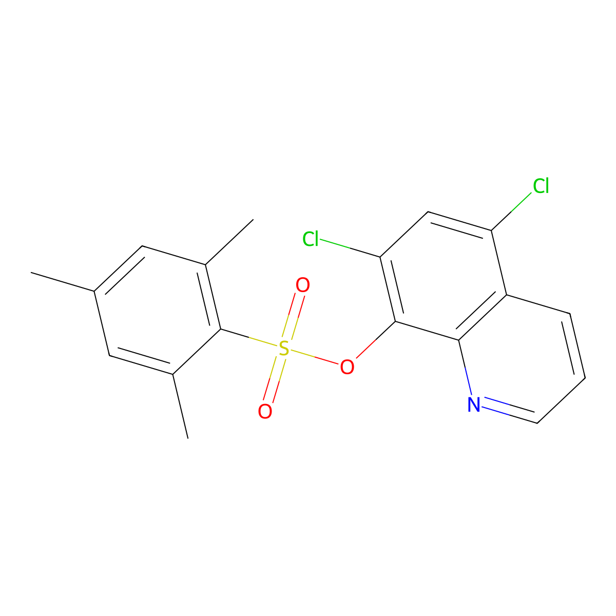 5,7-Dichloroquinolin-8-yl 2,4,6-trimethylbenzene-1-sulfonate molecular structure, CAS 2419584-75-9