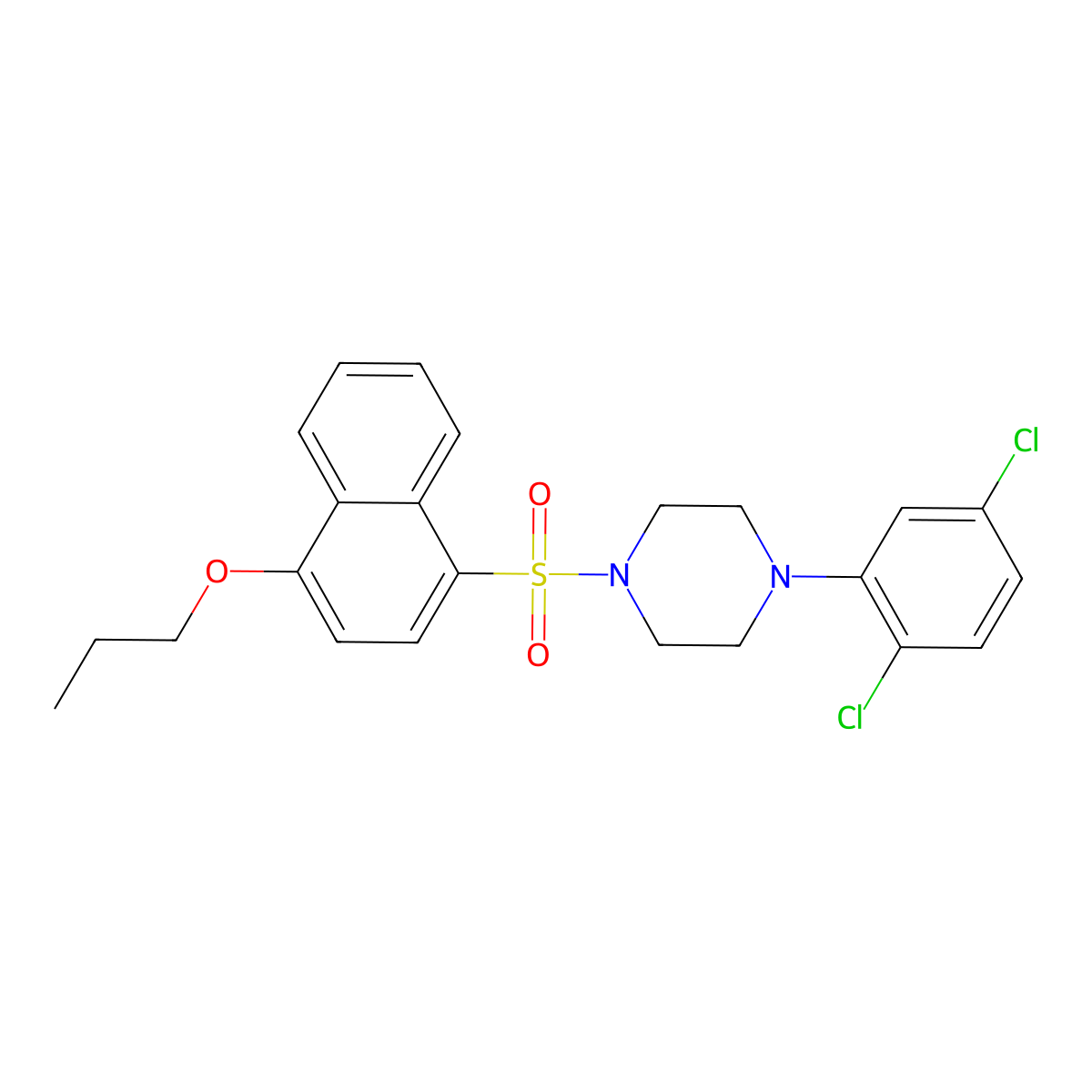 1-(2,5-Dichlorophenyl)-4-[(4-propoxynaphthalen-1-yl)sulfonyl]piperazine molecular structure, CAS 2419650-43-2