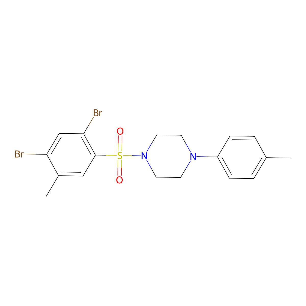 1-(2,4-Dibromo-5-methylbenzenesulfonyl)-4-(4-methylphenyl)piperazine molecular structure, CAS 2419700-61-9
