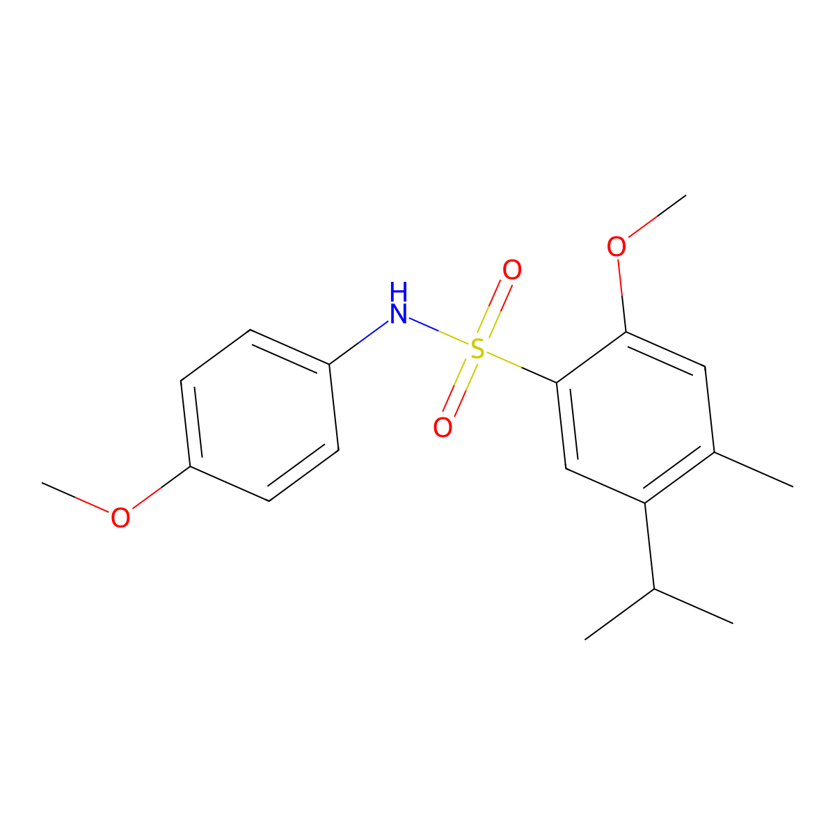 2-methoxy-N-(4-methoxyphenyl)-4-methyl-5-(propan-2-yl)benzene-1-sulfonamide molecular structure, CAS 2419700-80-2
