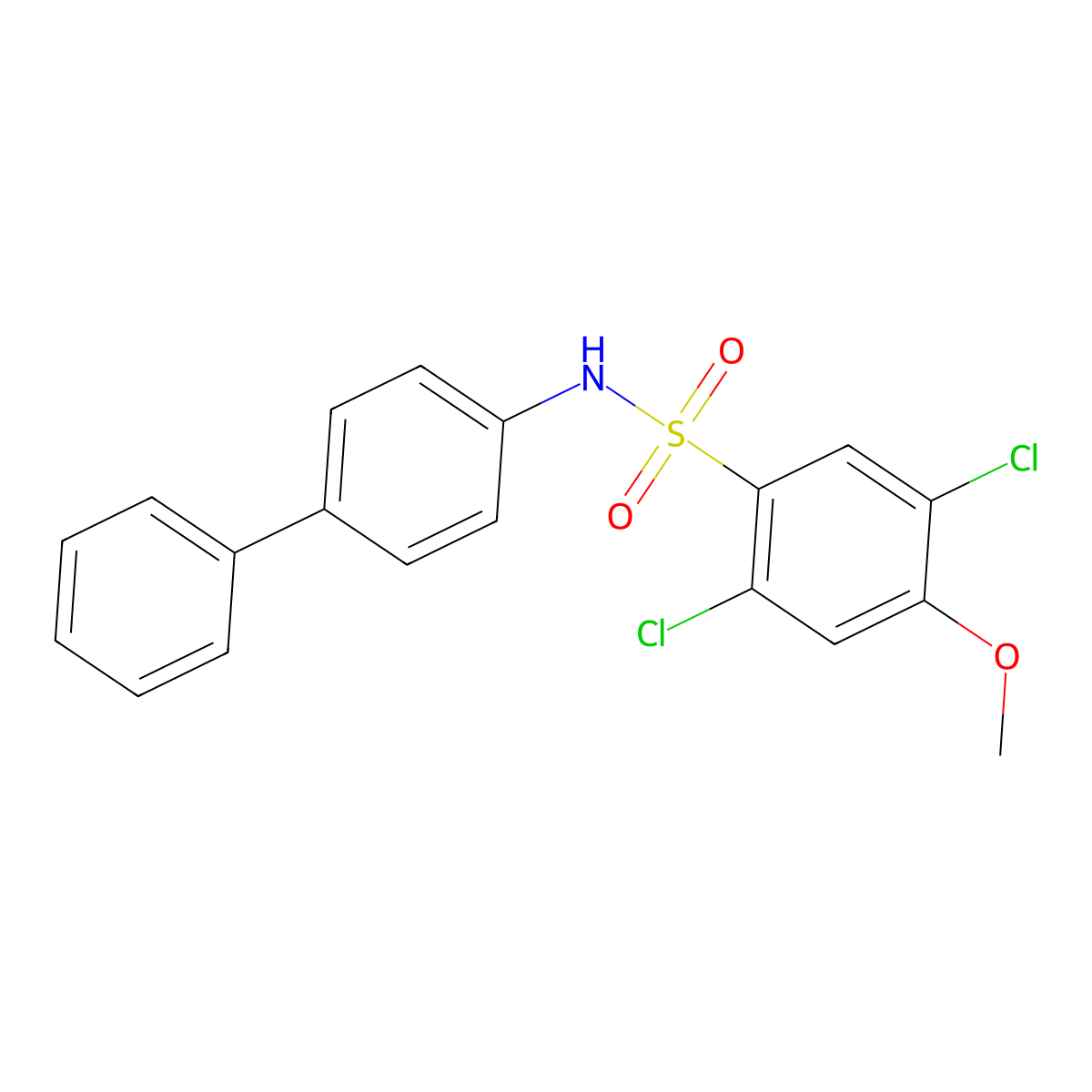 N-{[1,1'-biphenyl]-4-yl}-2,5-dichloro-4-methoxybenzene-1-sulfonamide molecular structure, CAS 2419705-31-8