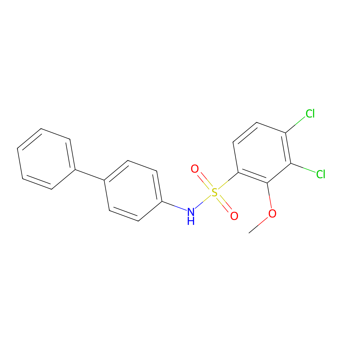 N-{[1,1'-biphenyl]-4-yl}-3,4-dichloro-2-methoxybenzene-1-sulfonamide molecular structure, CAS 2419730-80-4
