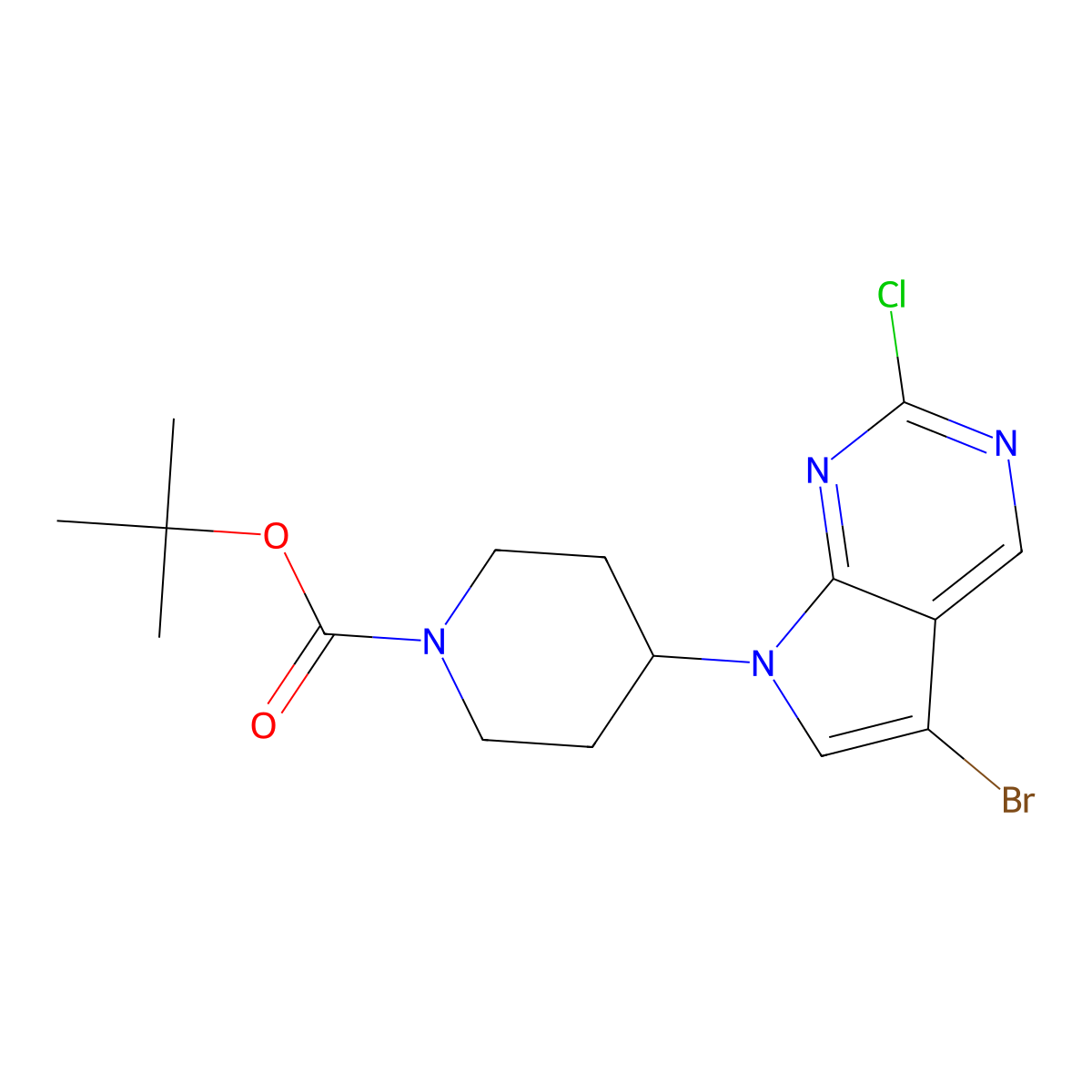 (4-{5-Bromo-2-chloropyrrolo[2,3-d]pyrimidin-7-yl}piperidin-1-yl) tert-butyl formate molecular structure, CAS 2419880-53-6
