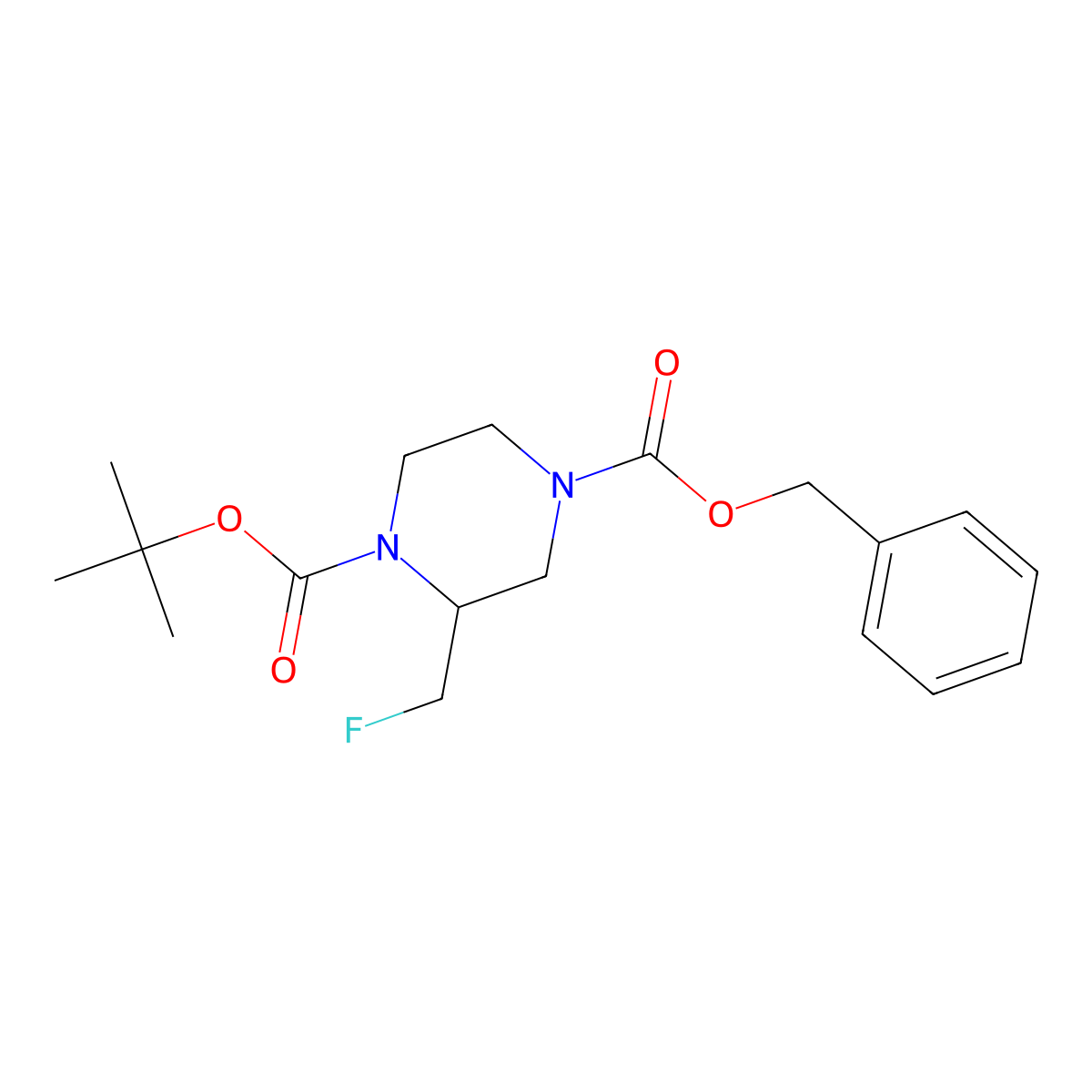 4-Benzyl 1-tert-butyl 2-(fluoromethyl)piperazine-1,4-dicarboxylate molecular structure, CAS 2419890-27-8