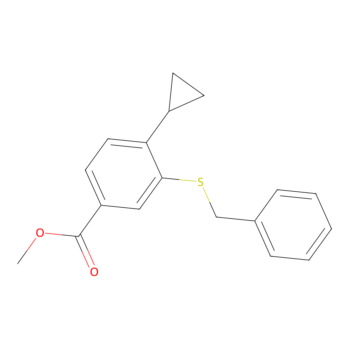 Methyl 4-cyclopropyl-3-[(phenylmethyl)thio]benzoate molecular structure, CAS 2420554-11-4