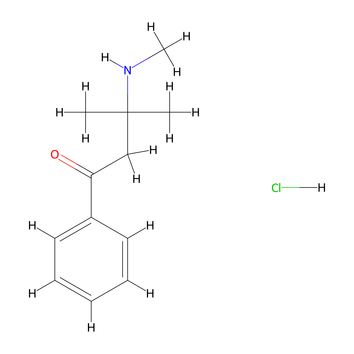 3-Methyl-3-(methylamino)-1-phenylbutan-1-one--hydrogen chloride (1/1) molecular structure, CAS 24206-71-1
