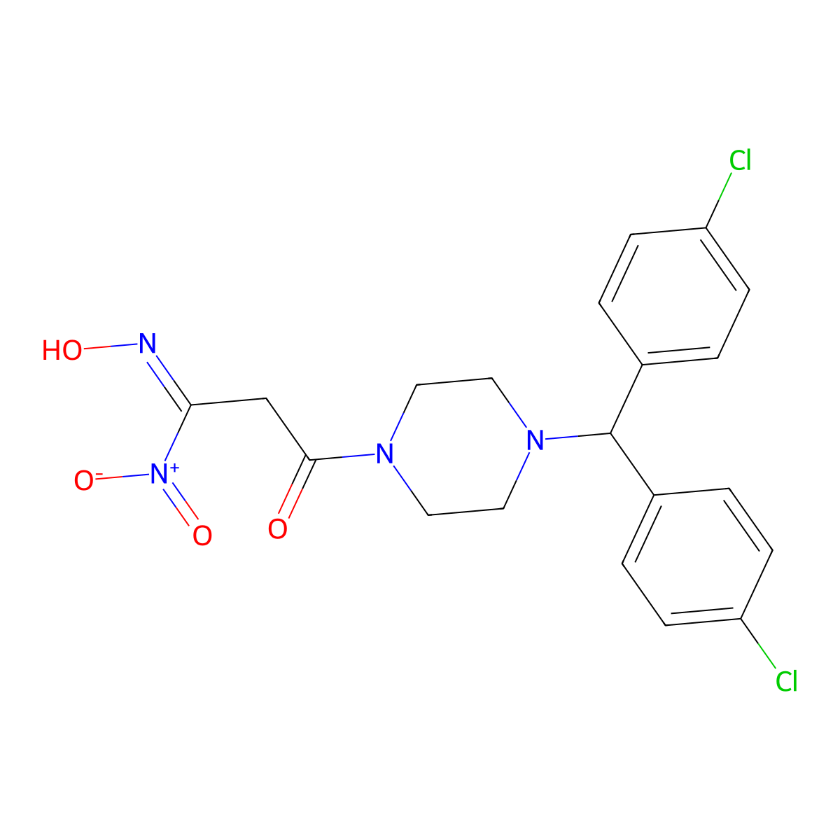3-[4-[Bis(4-chlorophenyl)methyl]-1-piperazinyl]-1-nitro-1,3-propanedione, 1-oxime molecular structure, CAS 2421118-05-8