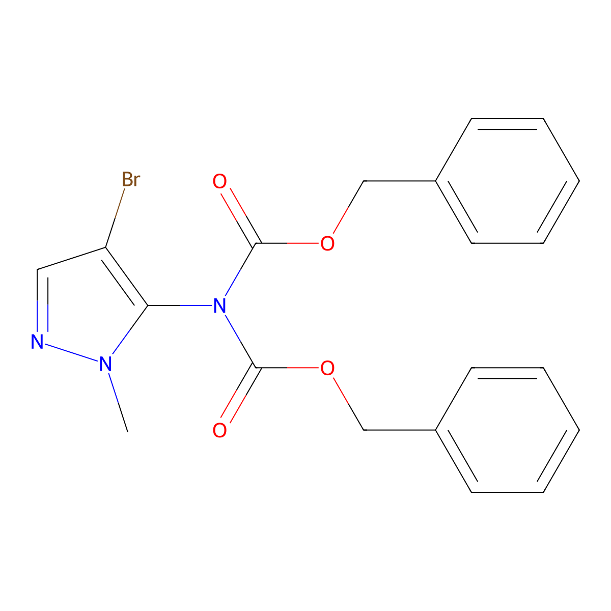 5-[Bis(Cbz)amino]-4-bromo-1-methylpyrazole molecular structure, CAS 2421146-36-1