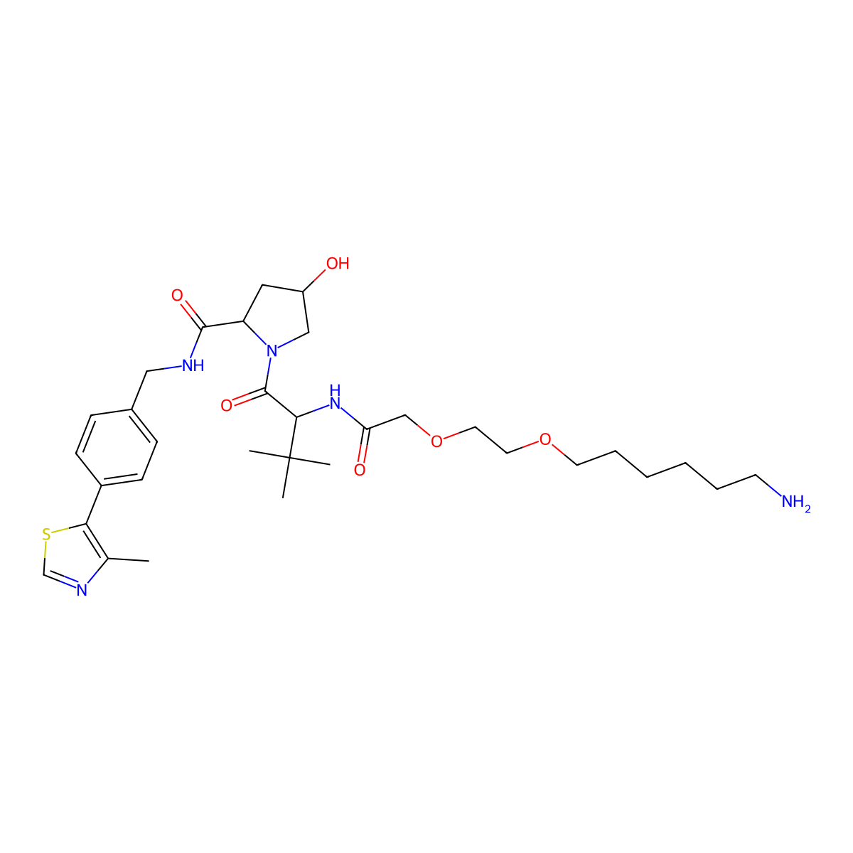 (2S,4R)-1-((S)-2-(2-(2-((6-Aminohexyl)oxy)ethoxy)acetamido)-3,3-dimethylbutanoyl)-4-hydroxy-N-(4-(4-methylthiazol-5-yl)benzyl)pyrrolidine-2-carboxamide molecular structure, CAS 2421187-85-9