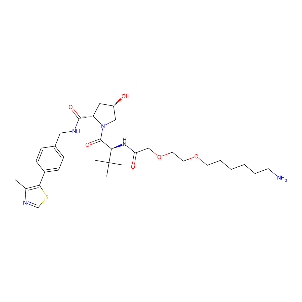 (2S,4R)-1-((S)-2-(2-(2-((6-Aminohexyl)oxy)ethoxy)acetamido)-3,3-dimethylbutanoyl)-4-hydroxy-N-(4-(4-methylthiazol-5-yl)benzyl)pyrrolidine-2-carboxamide molecular structure, CAS 2421187-85-9
