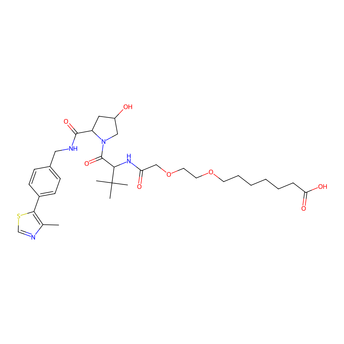 7-(2-(2-(((S)-1-((2S,4R)-4-Hydroxy-2-((4-(4-methylthiazol-5-yl)benzyl)carbamoyl)pyrrolidin-1-yl)-3,3-dimethyl-1-oxobutan-2-yl)amino)-2-oxoethoxy)ethoxy)heptanoic acid molecular structure, CAS 2421187-89-3