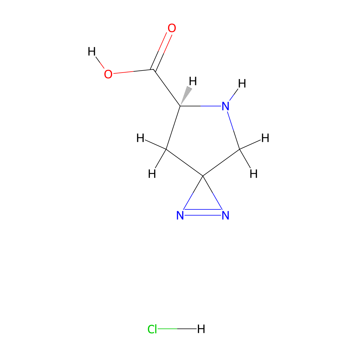 (6S)-1,2,5-triazaspiro[2.4]hept-1-ene-6-carboxylic acid hydrochloride molecular structure, CAS 2421187-90-6
