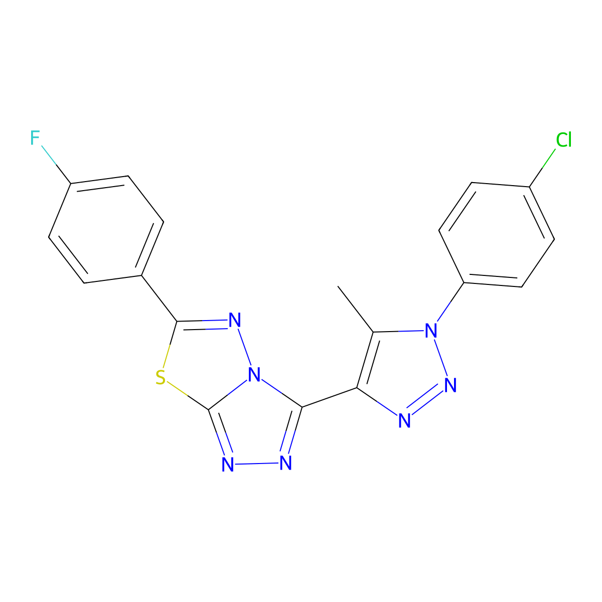 3-(1-(4-Chlorophenyl)-5-methyl-1H-1,2,3-triazol-4-yl)-6-(4-fluorophenyl)-1,2,4-triazolo(3,4-b)(1,3,4)thiadiazole molecular structure, CAS 242145-72-8