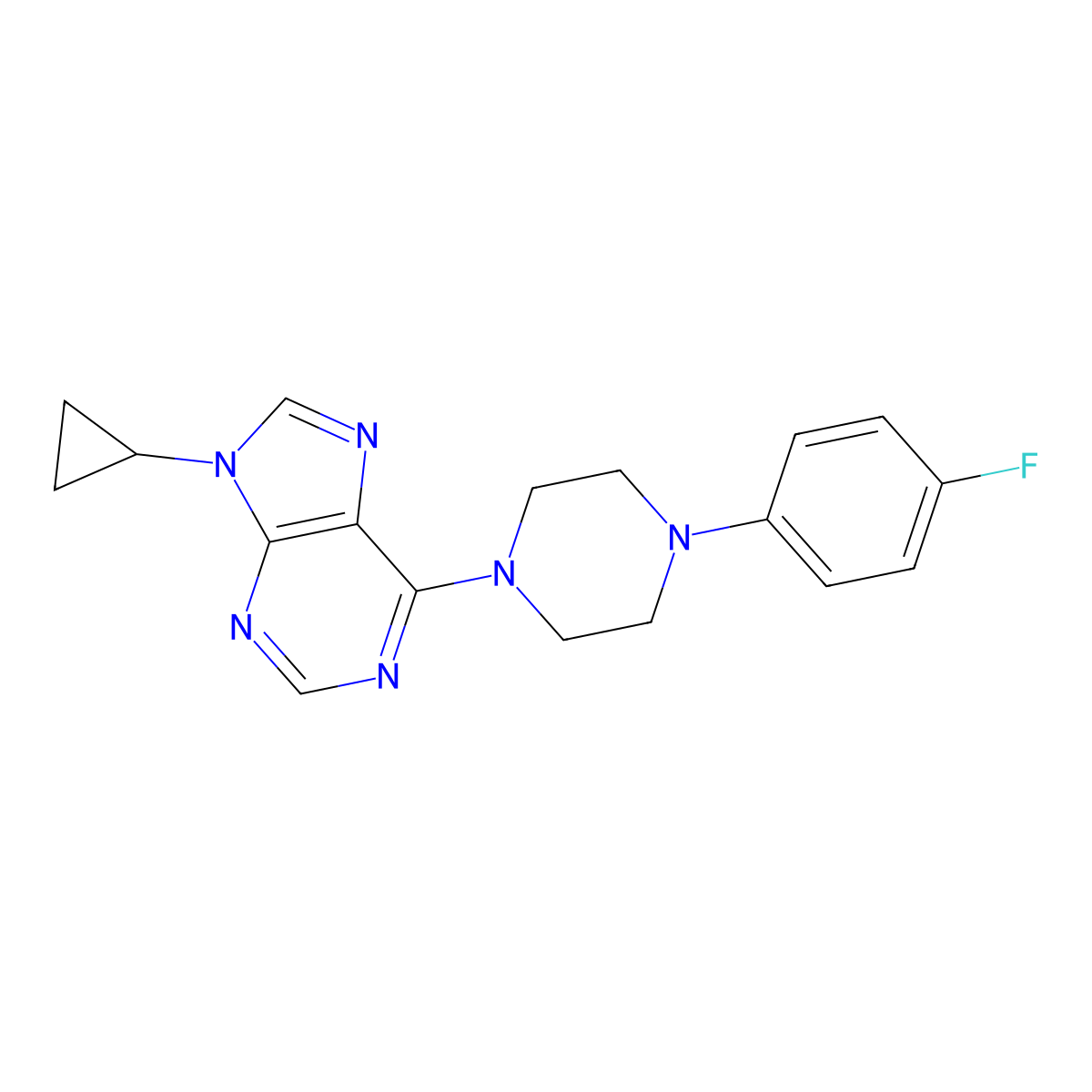 9-cyclopropyl-6-[4-(4-fluorophenyl)piperazin-1-yl]-9H-purine molecular structure, CAS 2421751-36-0
