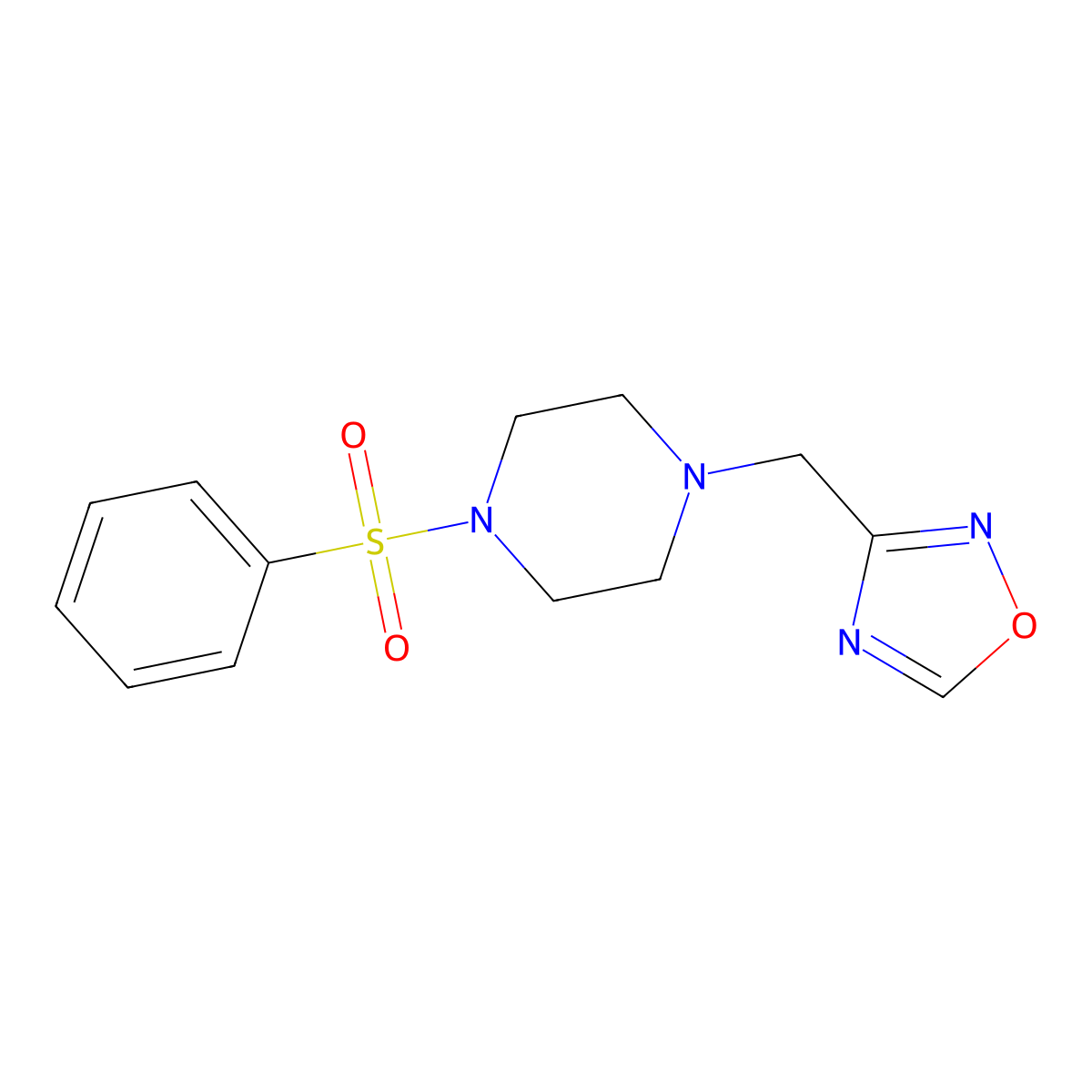 1-(Benzenesulfonyl)-4-[(1,2,4-oxadiazol-3-yl)methyl]piperazine molecular structure, CAS 2421783-06-2