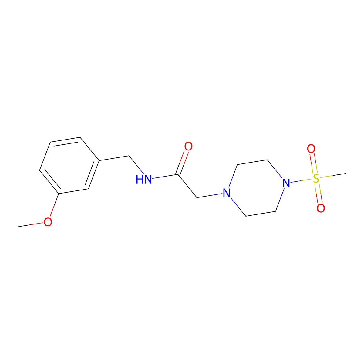N-[(3-methoxyphenyl)methyl]-2-(4-methylsulfonylpiperazin-1-yl)acetamide molecular structure, CAS 2421785-86-4