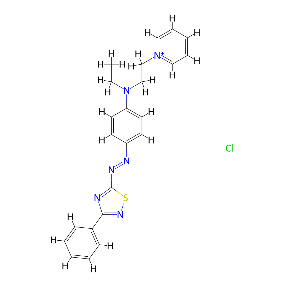 Pyridinium, 1-(2-(ethyl(4-(2-(3-phenyl-1,2,4-thiadiazol-5-yl)diazenyl)phenyl)amino)ethyl)-, chloride (1:1) molecular structure, CAS 24219-23-6